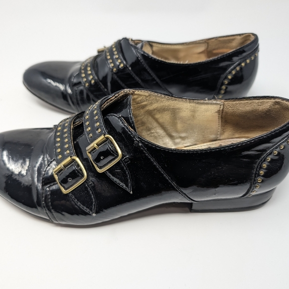 Libby Edelman Glossy Black Patent Buckle Oxfords Size 9 - Picture 3 of 13
